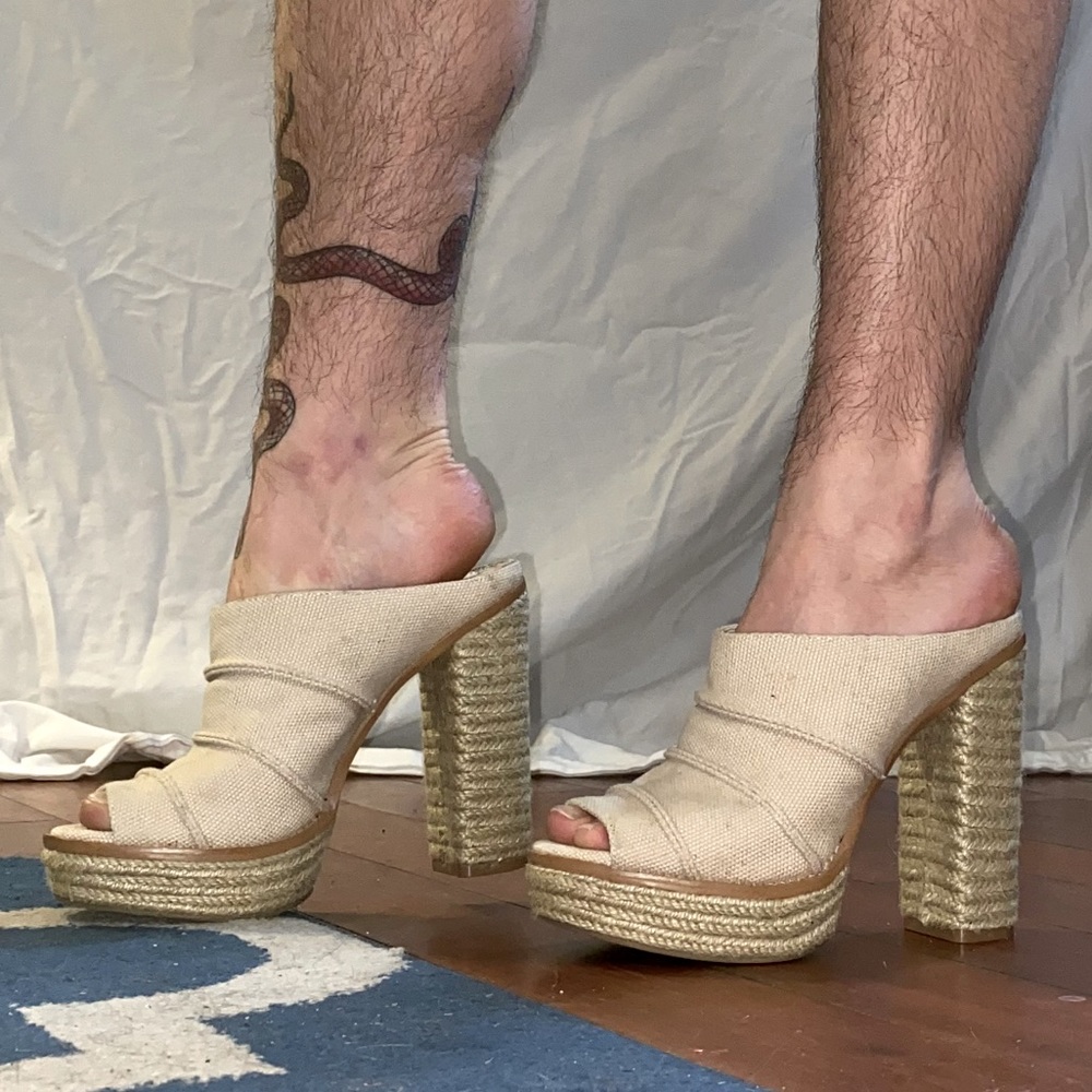 BCBG platform slip on heels
